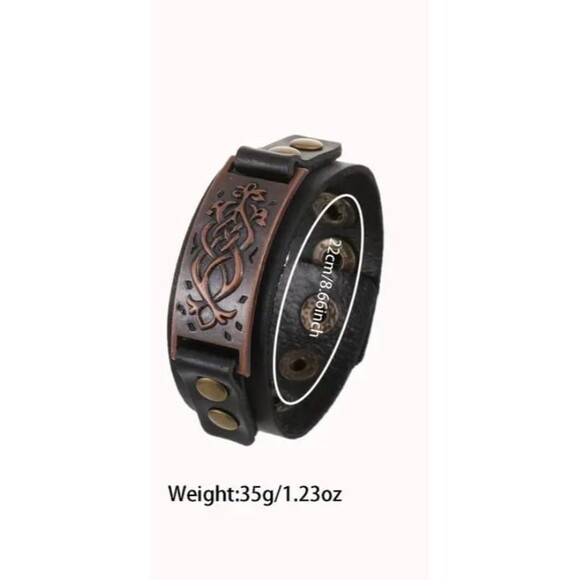 Retro copper Celtic Irish, Nordic Viking pattern 
genuine cowhide bracelet cuff - Picture 4 of 4